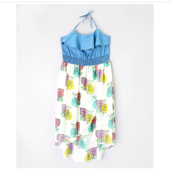 Blue Flower Chambray Hi-Lo Dress - Picture 1 of 5